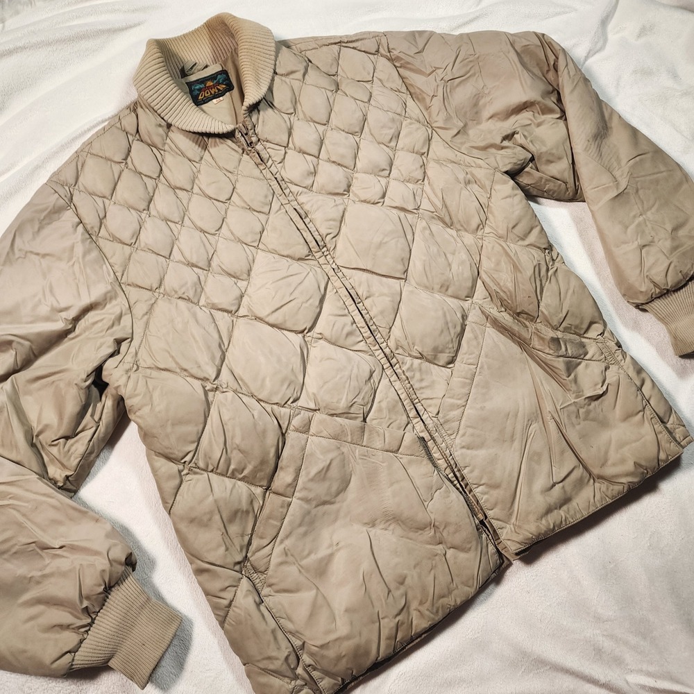 Vintage 50s 60s Eddie Bauer Down Jacket Sunrise Label Tan Quilted Puffer Mens 44